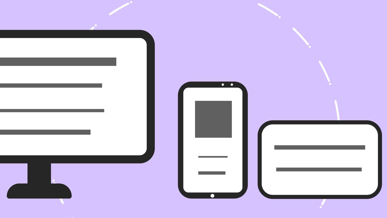 Crafting Captivating Headlines: Your awesome post title goes here Vector icons with modern phone near computer monitor and credit card with gray lines on purple background